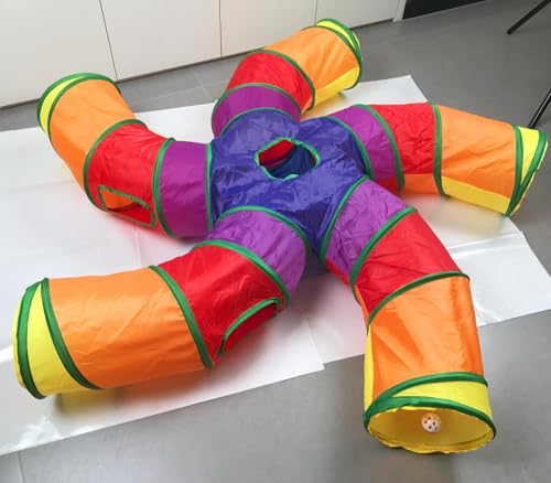 Cat Tunnel Tube for Indoor Cats Large, Upgrade with 6 PeekHole S-Shape 5 Way Collapsible Pet Play Maze Tube Toys Colorful for Cats Kitten Kitty Rabbit