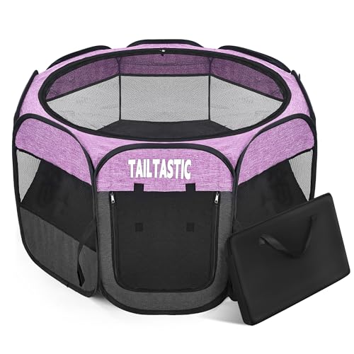 Portable Pet Playpen for Small Dogs & Cats, Foldable Puppy Safety Pen with Removable Zipper Top, Breathable Mesh Dog Delivery Room, Indoor Isolation Cage for Kittens/Rabbits (Purple, Small) - color: purple, size: Small