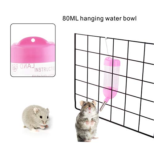 Guardians Hamster Water Bottle, Little Pet Automatic Drinking Bottle with Food Container Base Hut Hanging Water Feeding Bottles Auto Dispenser for Small Animals(80ml,Pink) - color: Pink, size: 80ml