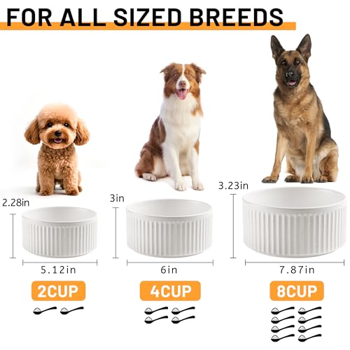 Non-Slip Ceramic Dog Bowls,6" Dog Food and Water Bowl Set with Silicone Base, 32oz/4cups Weighted Flip-Proof Pet Feeding Bowl for Medium Dogs (Medium,White) - color: White, size: 4 Cups
