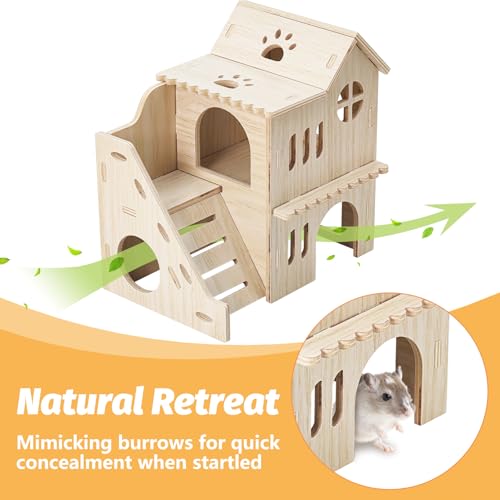 BNOSDM Double Hamster Hideout House, Wooden Hamster Toy with Balcony & Seesaw, Small Animals Hides for Syrian Dwarf Hamsters, Gerbils - color: Style C