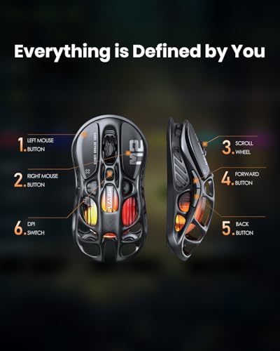 GravaStar Mercury M2 Wireless Gaming Mouse with 26,000 DPI, PAW3395DM Sensor -79g Lightweight Hollowed-Out Design -5 Programmable Buttons -5 Dynamic Lightsync RGB - color: Stealth Black
