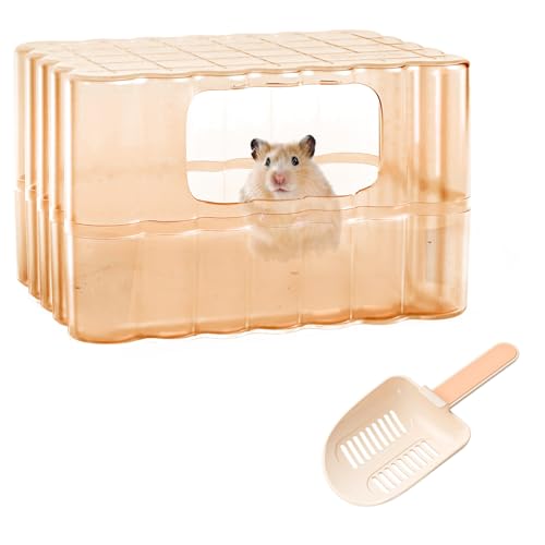 mini&moe Hamster Sand Bath Container - Small Animal Bathroom Shower Room & Corner Digging Box Toilet with Cleaning Scoop Rat Dust Bath House for Guinea Pig, Hedgehog, Squirrel - color: Brown