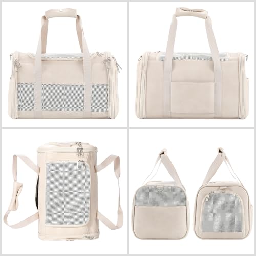 Fashion Leather Dog Carrier, Airline Approved Cat Carrier Soft Sided Pet Bag Carrier Purse for Puppy Kitten Small Animals White - color: White