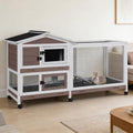 Rabbit Hutch Indoor, 62’’ Bunny Hutch Outdoor, Mobile Rabbit House with Wheels, Wooden Bunny Cage with Leakproof Tray, Chew-Proof Ramp for Guinea Pig(Brown) - color: Brown