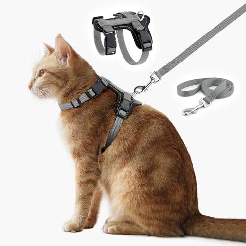 Plutus Pet Adjustable Cat Harness and Leash Set, with Leather Trim | Quick Release, Escape Proof Nylon Vest, for Kitten Small Medium Large Cats, Gray - color: Gray
