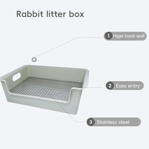 Large Rabbit Litter Box with Widened Stainless Steel Grid, Easy to Clean Guinea Pig Bunny Litter Box for Guinea Pigs Cages,High Back Wall for Small Animals（15×11.2×5.9 in