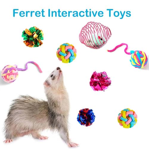 12 pcs Ferret Squeaky Toy Balls Squeaker Toys Teething Colorful Bouncy Rubber Bell Balls Mylar Crinkle Interactive Sound Toy Exercise Scratch Chew Toys for Ferrets Pet Cat Dogs - color: pattern 2