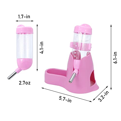 Wontee 3 in 1 Hamster Water Bottle with Food Bowl Hideout Base, 80ML, Pink | Water dispenser, food container, hideout, stable base, easy to refill, for glass tank/cage, dwarf hamster/mouse/gerbil, 2.7oz - color: Pink, size: 80ML