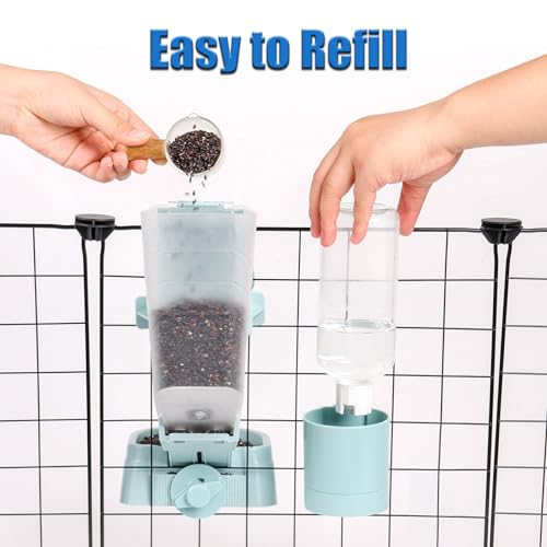Oncpcare Rabbit Food and Water Bowl Set for Cage - Small Animal Food Dish for Rabbits, Ferrets, Cats, Birds - color: Blue