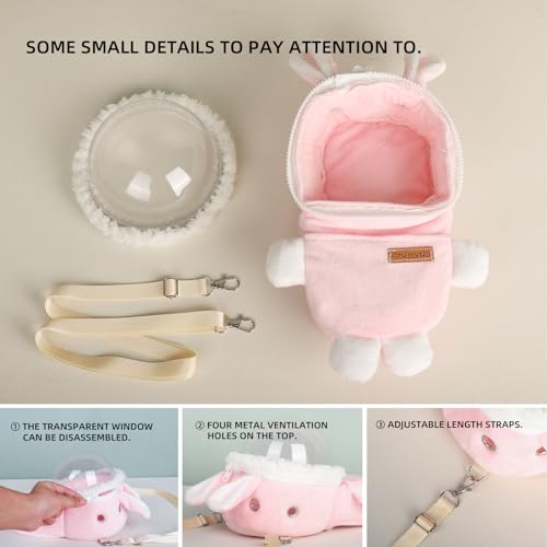 Sugar Glider Bonding Pouch Bonding Pouch Carry for Rat Syrian Hamster Hedgehog Small Pocket Pets, Gerbil Travel Bag Cute Bunny-Shaped Outing Bag with Large Transparent Window（Pink） - color: Pink