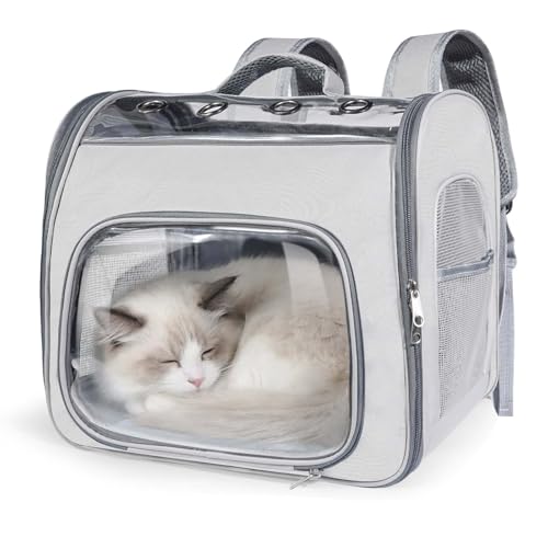Airline Approved Cat Soft-Sided Carrier Backpack Up to 12 lbs (Grey) | Airport-Friendly Breathable Mesh Foldable Pet Travel Bookbag with Reinforced Support, Portable Puppy Carry Bag for Kitty - color: Grey