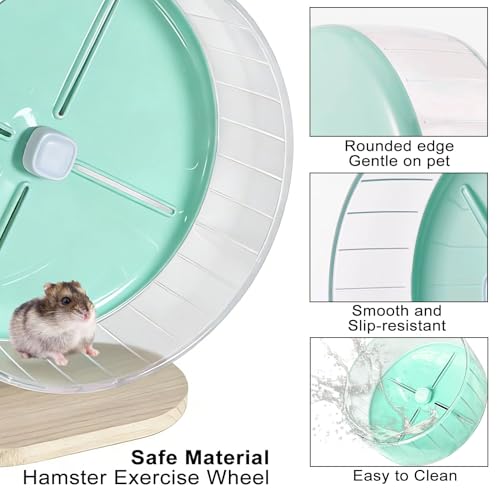 Silent Hamster Exercise Wheel,10.2 Inch Quiet Spinner Syrian Hamster Running Wheel,Anti-Skid & Adjustable Stand for Gerbils, Rats, or Other Small Pets,Green - color: Green