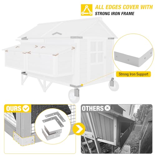 Chicken Coop Super Large Mobile Hen House with Wheels,Strong Iron Frame Outdoor Poultry Cage with Nesting Box,Duck Coop,Rabbit Cage Waterproof - size: Grey 68.1"L x 53.9"W x 49"H