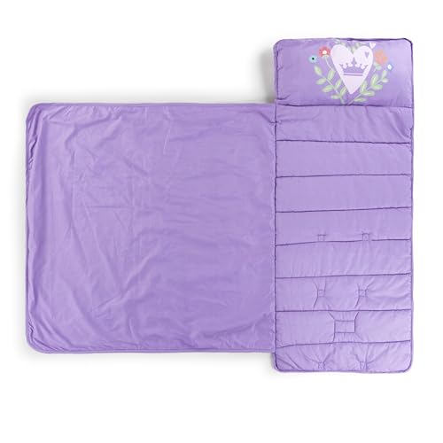 Jay Franco Kids Nap Mat with Embedded Pillow & Blanket – Soft 46"x20" Microfiber Sleeping Bag with Name Tag & Handle - style: Pink - Disney Princess