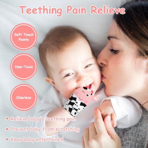 2Pack Silicone Teething Mitt, Cow Baby Teething Toy for 0-6 6-12 Months, Food Grade Silicone Infant Teething Mitten, BPA-Free Baby Chew Toys for Pain Relief, Sucking Needs - color: Pink Cow