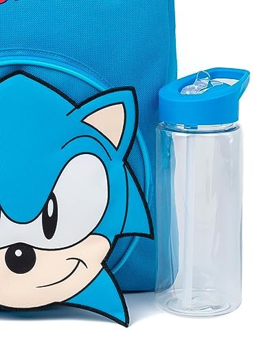 Sonic The Hedgehog Boys Backpack Set | Kids 4 Piece Blue Rucksack Set with School Bag, Pencil Case, Lunch Bag & Water Bottle | Sonic Gamer Complete Matching Bundle | Back to School Gifts for Children,