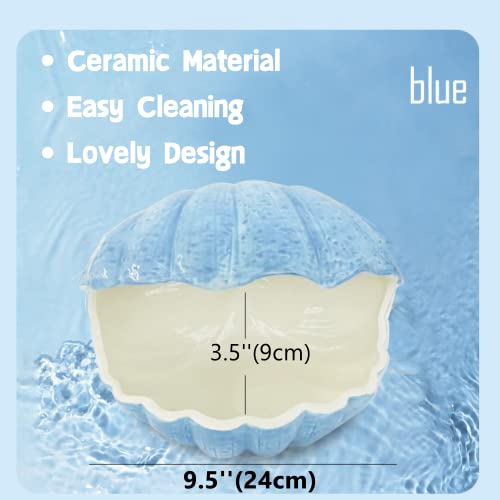 Small Animal Hideout Extra Large Ceramic Shell Shape Guinea Pig House Chinchilla Igloo Habitat Hut Cave Summer Bed Cage Accessories for Hedgehog Rabbit Hamster Gerbil Rat (XL (9.5''x7''x7.9''), Blue) - color: Blue
