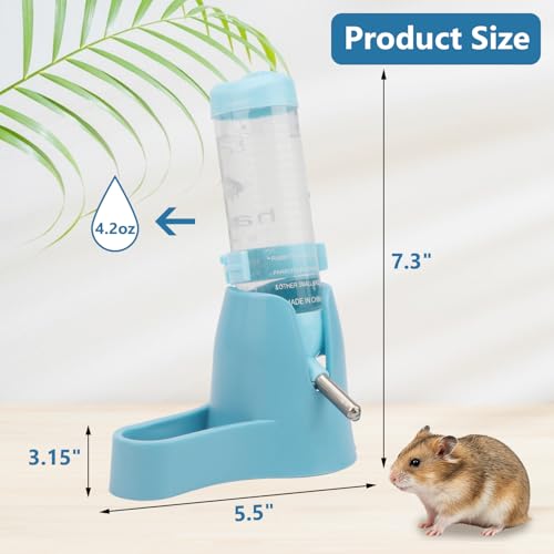Litewoo 3 in 1 Hamster Water Bottle Small Animal Water Bottle with Food Container Base Hut Hanging Pet Automatic Feeding Drinking Dispenser for Dwarf Hamster Rats Mouse Gerbil Mice - color: Blue, size: 125ml