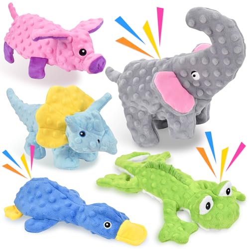 LECHONG No Stuffing Dog Toys for Aggressive Chewers, Squeaky Dog Toys for Large Medium and Small Dogs, Puppy Dog Chew Toys to Keep Them Busy Pack of 5 - size: 5pcs unstuffed dog toys