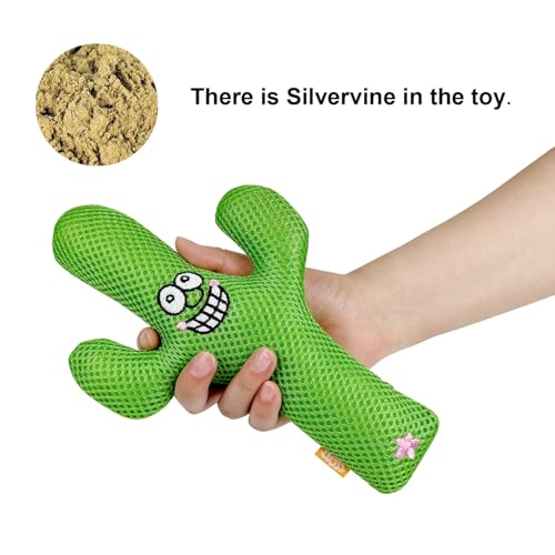 TTcat Large Cactus Silvervine Cat Toy Pillow, Durable Mesh Chew Toy for Indoor Cats, Interactive Kitten Teething Toy, Cat Kick Stuffed Toy for Bite, Play and Relax, 9.45 Inch Big Size Cat Kick Toy.