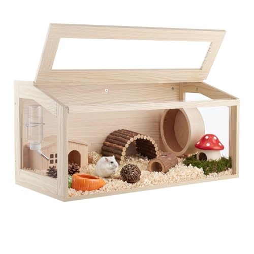 VEVOR Wooden Hamster Cage 31.9"x16.1"x16.1" 270° Viewing Hamster Habitat, Chewproof Acrylic Small Animal Cage with Openable Top, Large Pet Enclosure for Syrian/Dwarf Hamsters, Guinea Pigs & Gerbils - size: 31.9"L x 16.1"W x 16.1"H