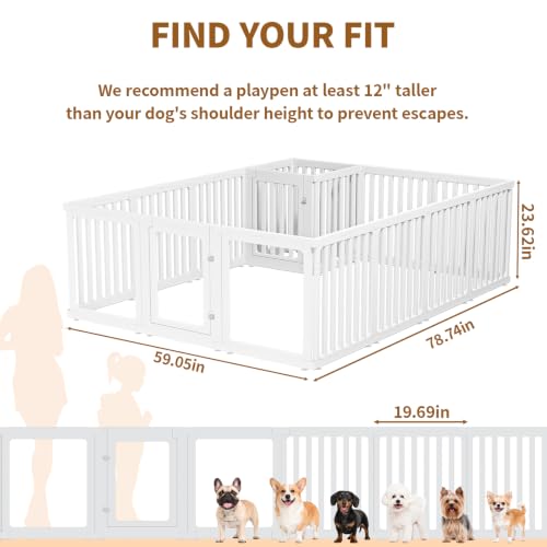 Dog Playpen for Puppies & Small Dogs, 23.6" H, 16 Panels, White | Puppy Playpen with 3 Clear PET Panels & Lockable Door, HDPE Pet Playpen, DIY Pet Fence for Home, Apartment, Small Pets