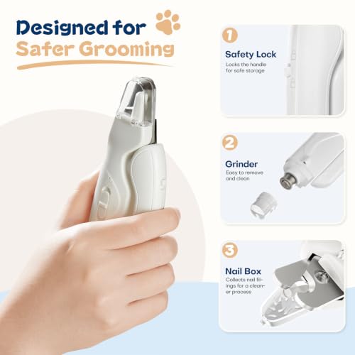 Dog Nail Clippers with Light and Dog Nail Grinder Quiet, Dog Nail Trimmers | 2-in-1 Dog Nail Grinder with Guard,Cat Nail Clipper Trimmer,Silent Professional Pet Nail File Grooming Tool