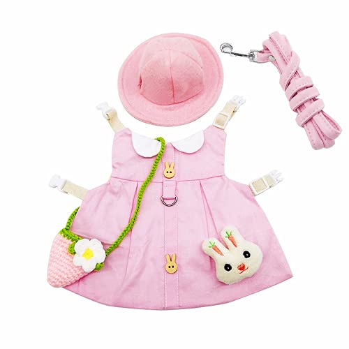 Guinea Pig Clothes,Soft Bunny Ferret Clothes with Pet Rabbit Harness and Leash Mini Hat Bag Cute Brooch for Kitten Small Animal Collars - color: Pink, size: Small