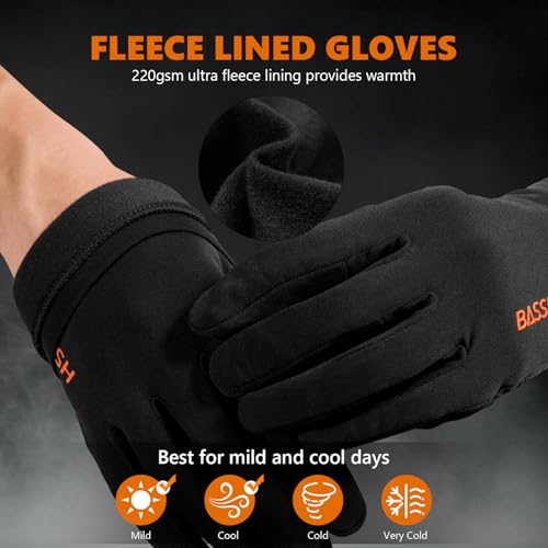 BASSDASH Unisex Fleece Liner Lightweight Camo Hunting Gloves HG07 | Stretch Fleeced Warm Anti-Slip Gloves with Touchscreen for Men Women Cool Weather Shooting Photography Fishing - color: Black, size: X-Large