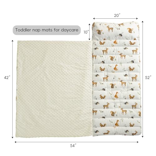 david's kids Toddler Nap Mat with Pillow and Minky Fleece Blanket, 55"x23",Ultra Soft Slumber Bags for Kids, Perfect for Preschool, Daycare, Kids Sleeping Bags with Rollup Design, Woodland Animals - color: Woodland Animals
