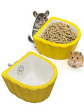 Chinchilla Food Bowl Ceramic Guinea Pig Cage Feeder Hanging Bunny Food Dish Small Animal Feeding Bowls for Syrian Hamster Ferret Gerbils (Yellow)