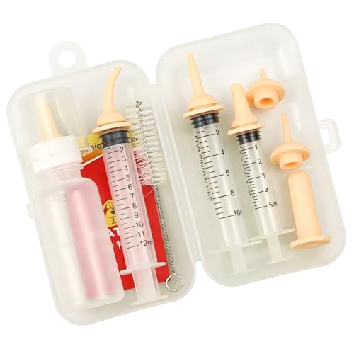 Newborn Puppy Kitten Feeding Kit, Pet Nursing Bottle Feeder Set with Syringes (5/10/12ml), Nipples, Cleaning Brush, Measuring Cup, Complete Nursing Supplies for Small Animals, Puppies, Kittens, Rabbits, Squirrels