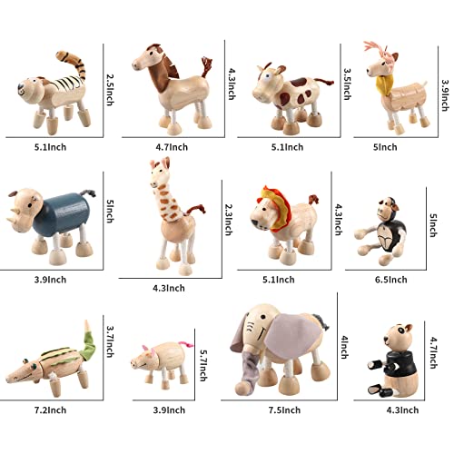 12PCS Bendable Wooden Animal Toys, Fun and Posable Animal Toys for Early Education, Smooth Natural Wood, Safari Farm Wood Animals Learning Toy for Kids