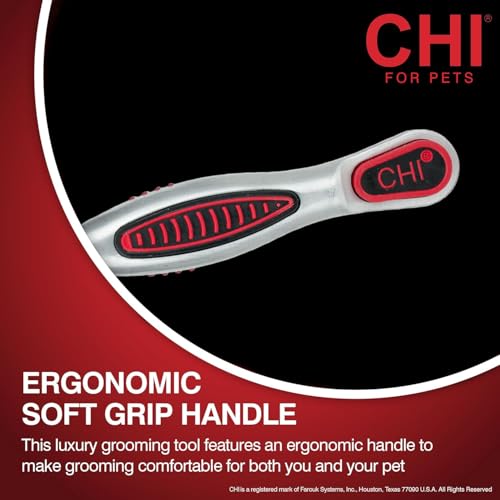 CHI for Dogs Double-Sided Shedding Rake and Blade, 2-in-1 Grooming Tool for Dematting, Deshedding, and Undercoat Removal, Ionic Technology, Ergonomic Soft Grip Handle, All Coat Types, Red, 3-Pack | 2-in-1 grooming tool, for dematting, deshedding, and unde