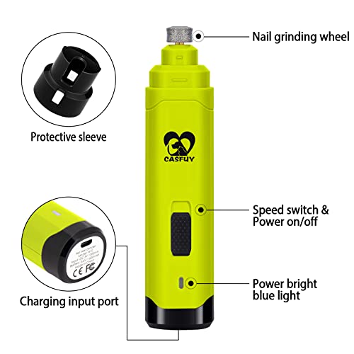 Casfuy Dog Nail Grinder Upgraded - Professional 2-Speed Whisper-Quiet Electric Pet Nail Trimmer Painless Paws Grooming & Smoothing for Small Medium Large Dogs & Cats (Green) - color: Green