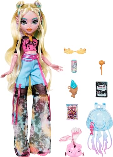 Monster High Lagoona Blue Doll in Mesh Tee and Cargo Pants, Includes Pet Fish Neptuna and Accessories Like a Backpack, Snack and Notebook - style: Lagoona Blue