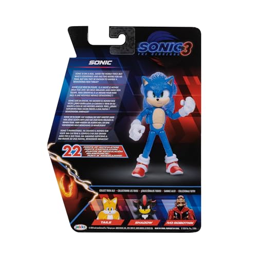 Sonic The Hedgehog 3 Movie Action Figures 5-Inch Collector Toy Figure, Highly Articulated for Boys Girls - Officially Licensed The Hedgehog 3 Movie Product | Sonic The Hedgehog Movie 5 Inch Action Figure Wave 1 - Sonic - color: Sonic