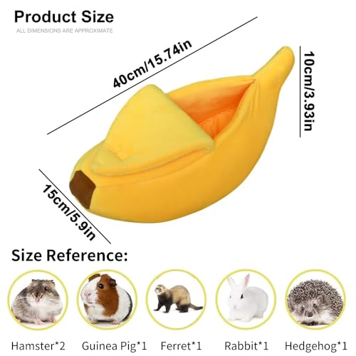 Small Animal Bed Warm Cozy Banana Cave Hideout Sleep Nest House Habitat for Hedgehog Hamster Rat Chinchilla Guinea Pig Ferret Chinchilla Cage Accessories Pet Supplies (Small, Yellow)