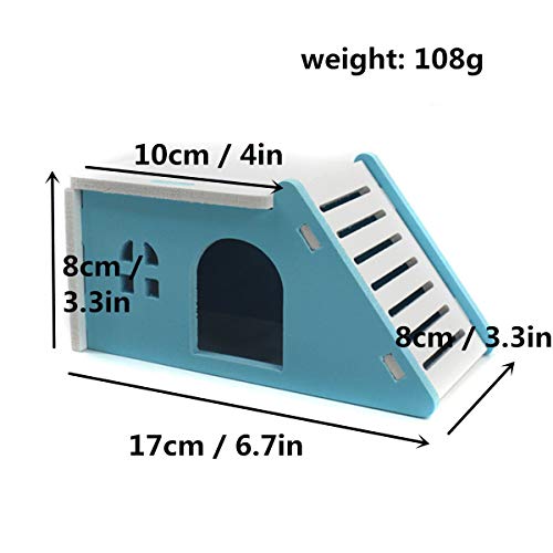 Hamster House Wood Bridge Climb Kit and Exercise Wheel Jogging Running Silent Spinner Flying Saucer Pet Syrian Rat Gerbil Guinea Pig Chipmunk Mouse Parakeet Small Animals - color: blue