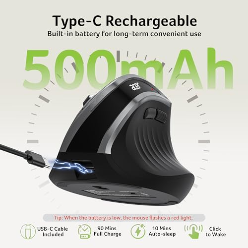 Acer Ergonomic Mouse Wireless, Vertical Computer Mouse for Laptop, PC | Office Ergo Mice Rechargeable for Medium to Large Sized Hands, 58° Tilt, 2.4G USBA Receiver, 800/1200/1600 DPI, 6 Buttons - size: Large