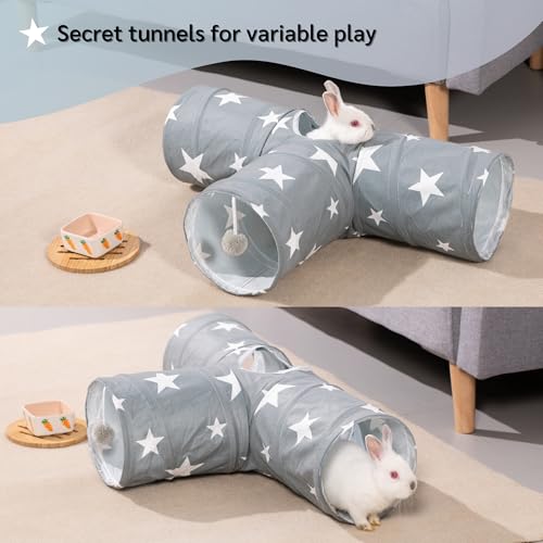 JanYoo Guinea Pig Tunnel 3 Way Guinea Pigs Hideout Foldable Small Animal Hideaway Play Tube Toys for Bunny Rabbit Hedgehogs Hamster Chinchilla Ferret Accessories(Star)