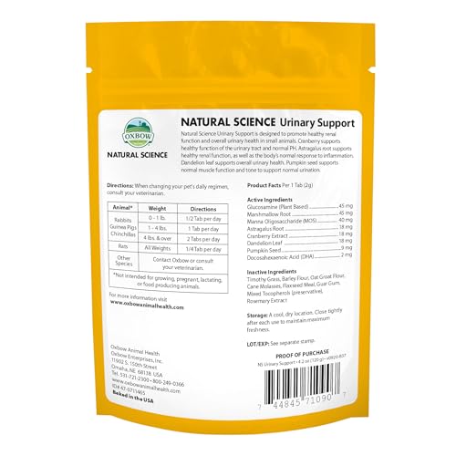 Oxbow Natural Science Urinary Supplement for Rabbits & Guinea Pigs, 4.2 oz | Timothy Hay Urinary Supplement, For Rabbits, Guinea Pigs & Chinchillas, Made with Cranberry, Astragalus Root, Pumpkin Seed