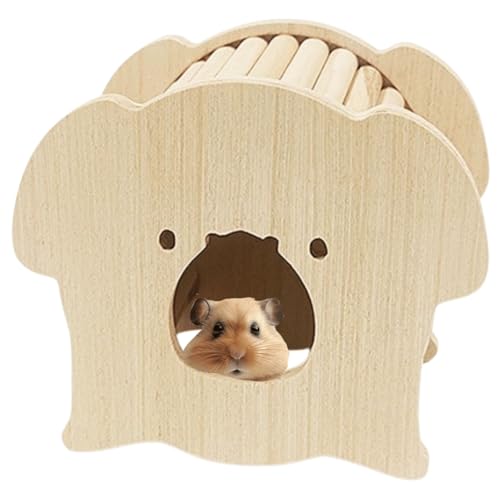 Hamster Wooden Hideout House Natural Wood Pet Rats Climbing Play Hut Hideaway Room for Small Chicken Hedgehogs Chinchilla Habitat Pet Cage Accessories (B) - style: B