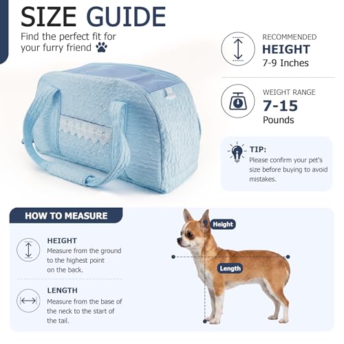 Dog Carrier Tote Bag, Foldable Soft Sided Breathable Mesh Lightweight Travel Handbag with Padded Handles, Lace Decor Portable Pet Purse for Small Puppy Kitten Cat Up to 15 Lbs (Blue) - color: Blue