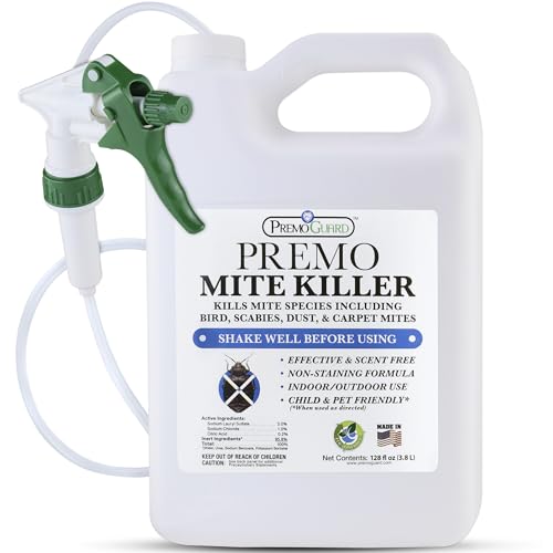 Premo Guard Natural Mite Spray, Kills Dust, Bird, Carpet, and Other Mites | Plant Based Treatment For Spider, Rat, Human Sabbies Mites, Safe For Families, Pet, Home, Bedding & Furniture - size: 128 oz