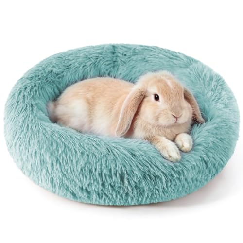 Rabbit Bed, Long Plush Donut Shaped Bunny Hideout - Turquoise | Washable Soft Pet Bedding Mat for Guinea Pig, Kitten, Chihuahua & Small Pets for Snuggling Resting - color: Turquoise