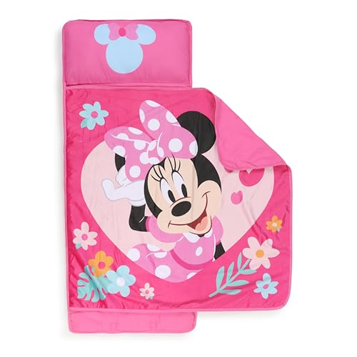 Jay Franco Kids Nap Mat with Embedded Pillow & Blanket – Soft 46"x20" Microfiber Sleeping Bag with Name Tag & Handle - style: Pink - Minnie Mouse