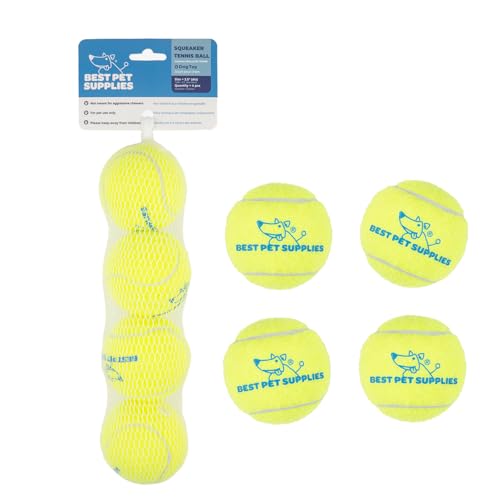 Best Pet Supplies Interactive Squeaky Dog Chew Toy, Ideal Dog Toys for Chewers, Small, Medium & Large Dogs, and Fetch Lovers - Tennis (Yellow), Medium (Pack of 4) - color: Tennis (Yellow), size: Medium