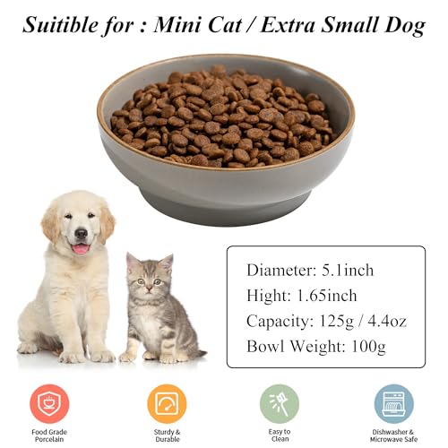 Cat Bowl Set of 3, Non Slip Dish Pet Cat Food Bowls, Shallow Water Bowl Cat Feeding Wide Bowls to Stress Relief of Whisker Fatigue, Pet Bowl for Dogs Rabbits Puppy Birds(Safe Food-Grade Ceramic) Gray - color: Grey
